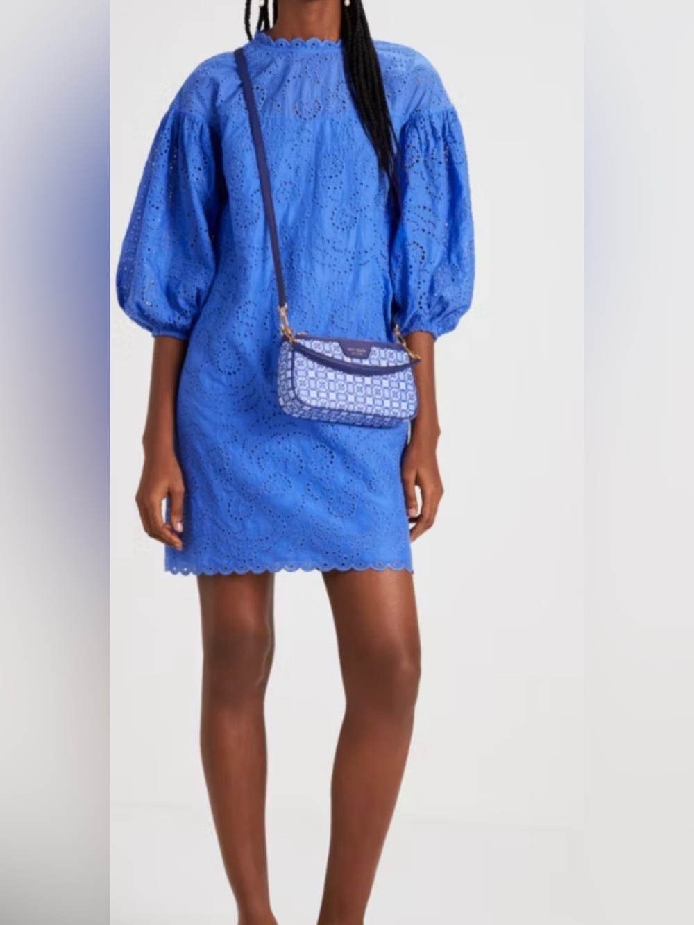 Kate Spade Floral Eyelet Puff Sleeve Dress in Sapphire Haze/Blue
 100% Cotton - Picture 2 of 5